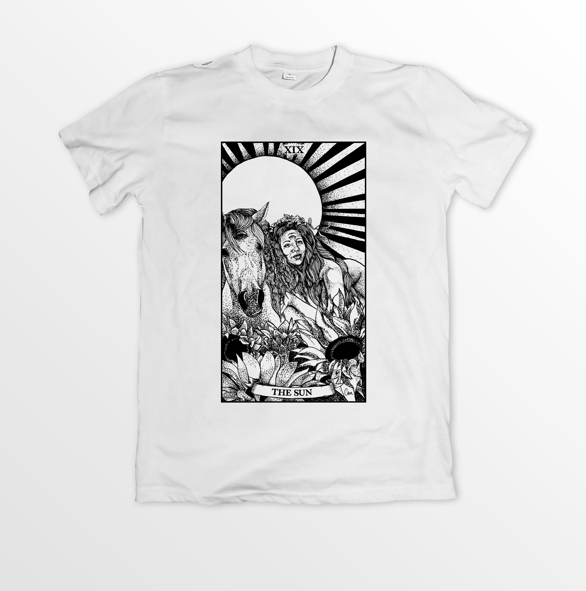 A white t-shirt with an illustration of a person