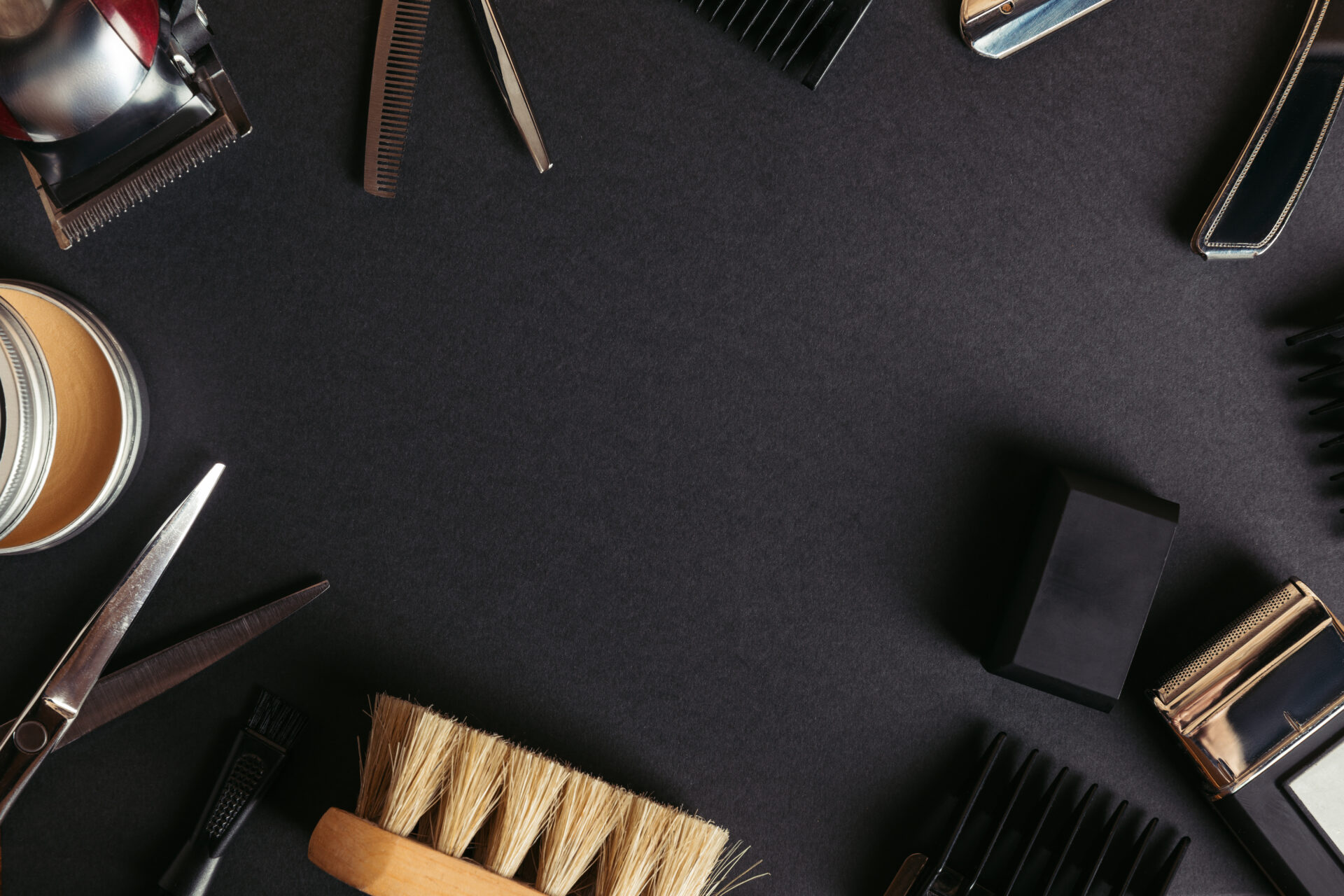 A table with some brushes and other items on it